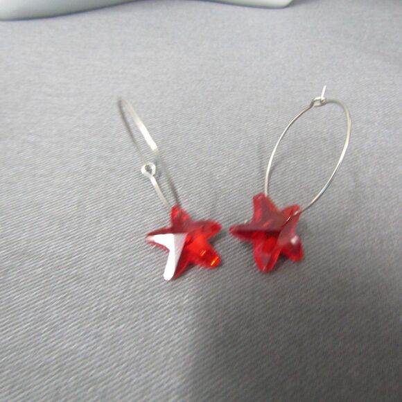 Dangle Drop Red Earring Womens Fashion Silver Tone Colorfull Boho Chic - Picture 2 of 4